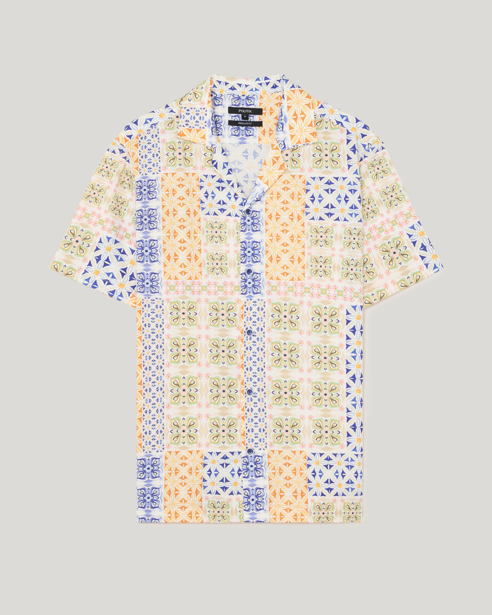 Tapestry Print Short Sleeve Shirt, Multi, hi-res